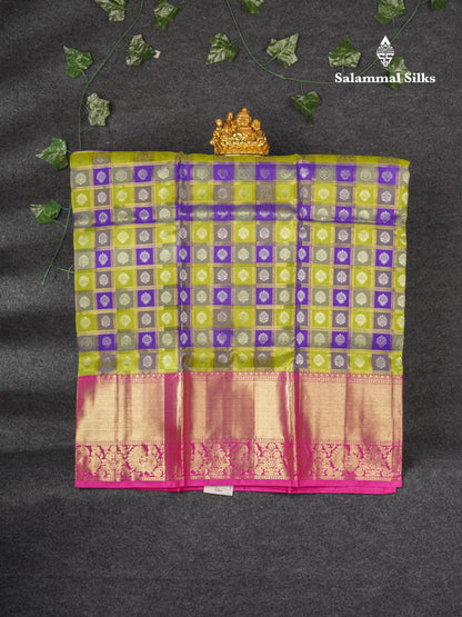 Pure Silk Pattu Pavadai (MultiColour Checks) With Pink Blouse 36"