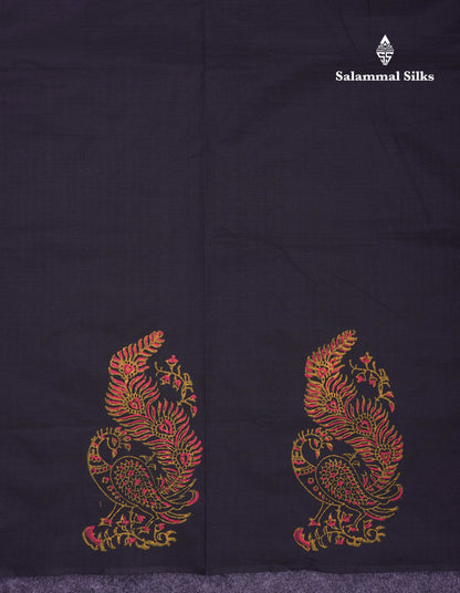 Beautiful Black South Cotton Printed Saree With Contrast Mustard Yellow Blouse