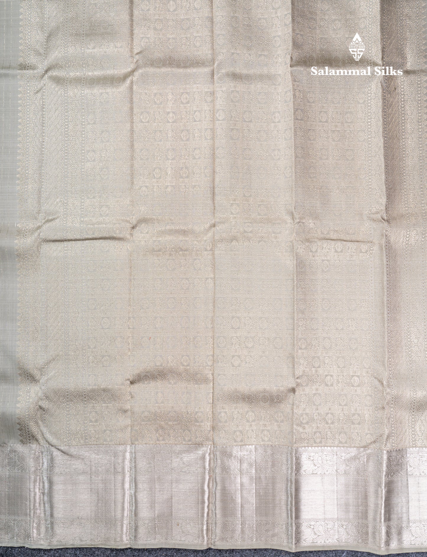 Greenish Grey Bridal Pure Kanjivaram Silk Saree With Traditional Evening Morning Border