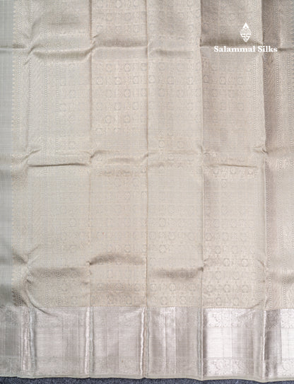 Greenish Grey Bridal Pure Kanjivaram Silk Saree With Traditional Evening Morning Border