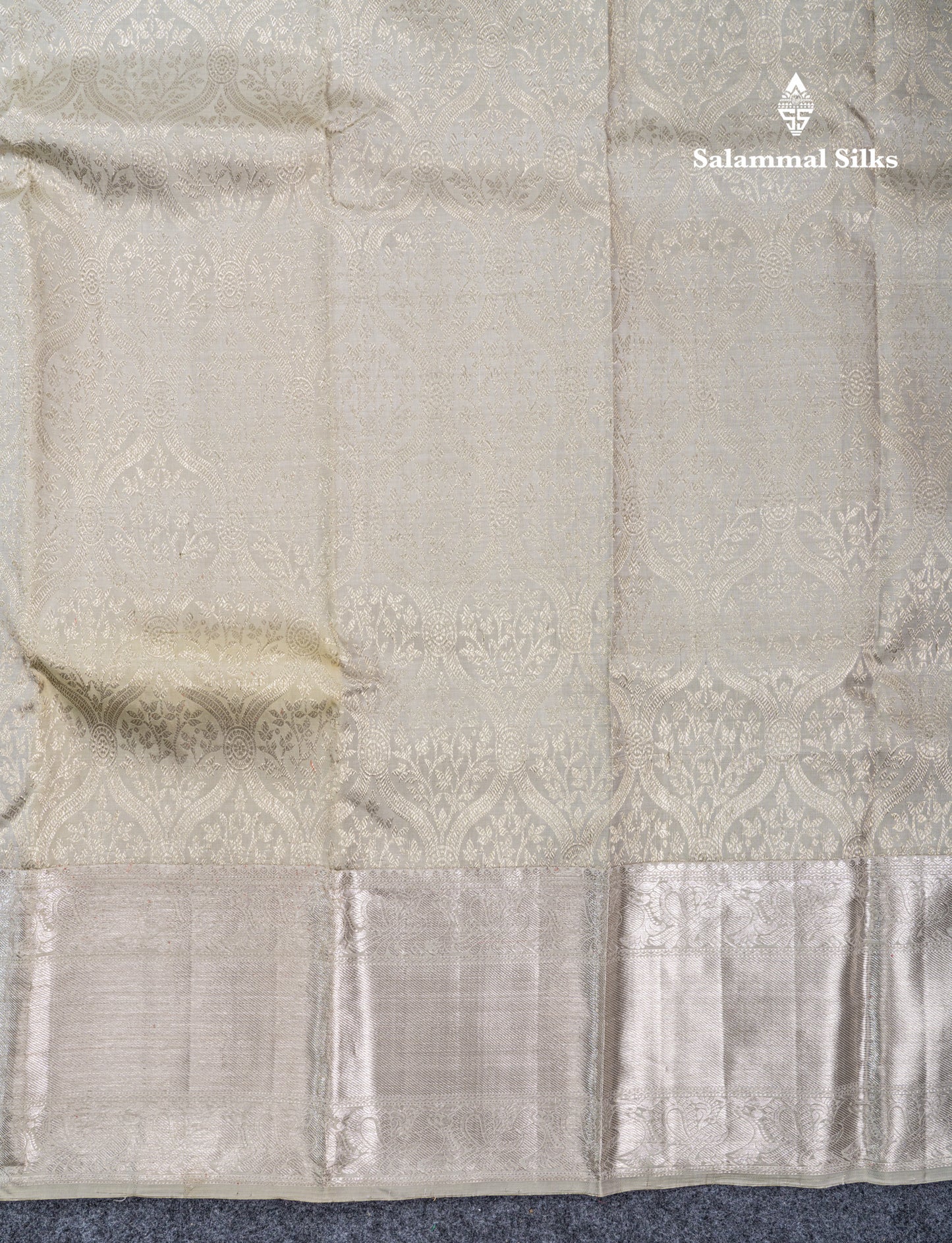 Greenish Grey Bridal Pure Kanjivaram Silk Saree With Traditional Evening Morning Border