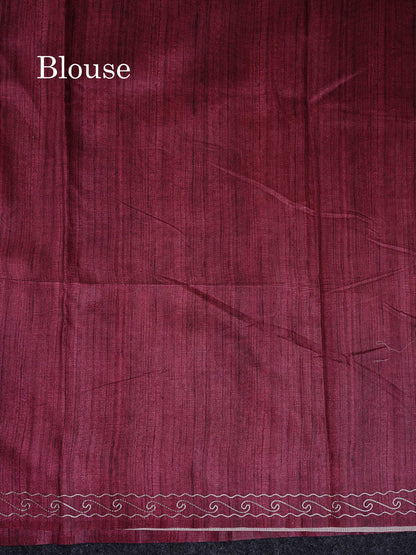 Mustard Yellow Semi Tussar Fancy Saree With Light Maroon Blouse