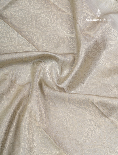 Greenish Grey Bridal Pure Kanjivaram Silk Saree With Traditional Evening Morning Border