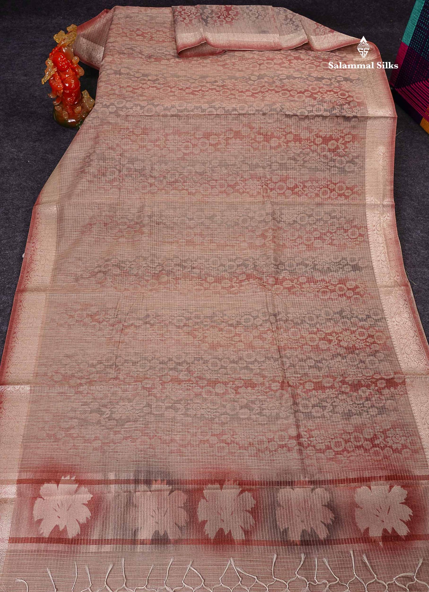 Kota Mix Saree - Light Brown Zari Lines Along With Fancy Border