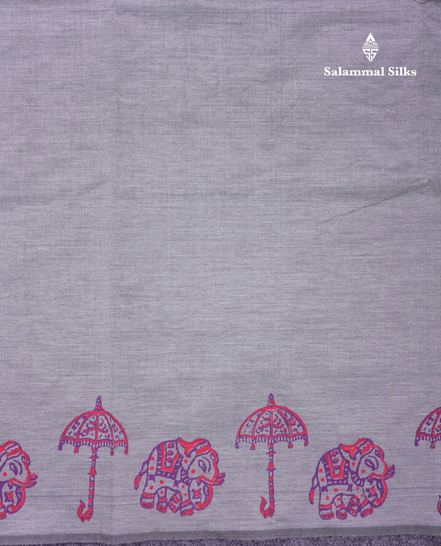 Beautiful Grey White South Cotton Printed Saree With Contrast Dark Purple Blouse