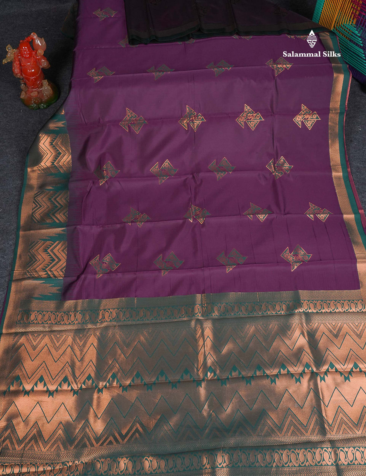 Semi Silk Saree - Wine Purple Colour Body With Contrast Bottle Green Traditional Border