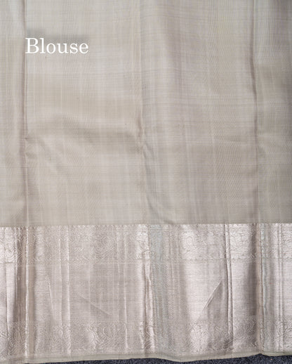 Greenish Grey Bridal Pure Kanjivaram Silk Saree With Traditional Evening Morning Border