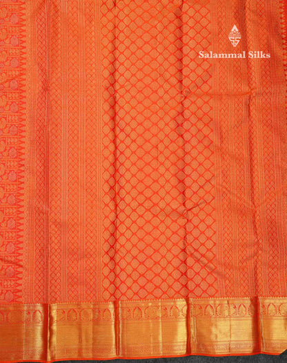 Beautiful Orange Bridal Pure Kanjivaram Silk Saree With Traditional Medium Border