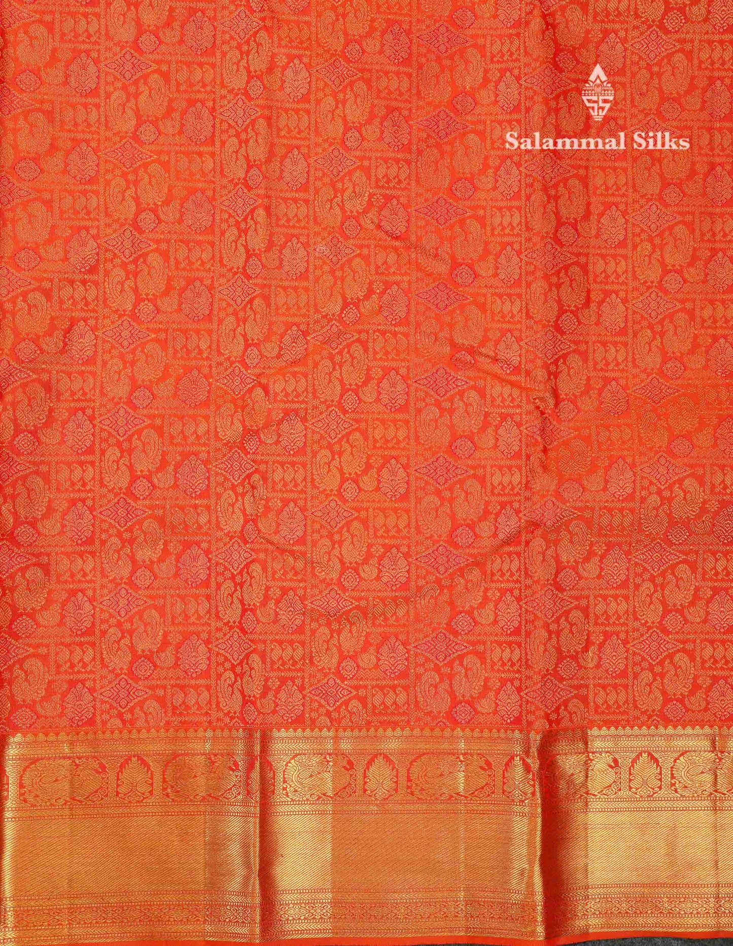 Beautiful Orange Bridal Pure Kanjivaram Silk Saree With Traditional Medium Border