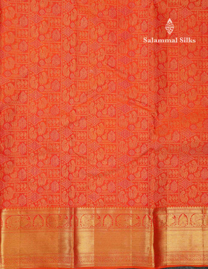 Beautiful Orange Bridal Pure Kanjivaram Silk Saree With Traditional Medium Border