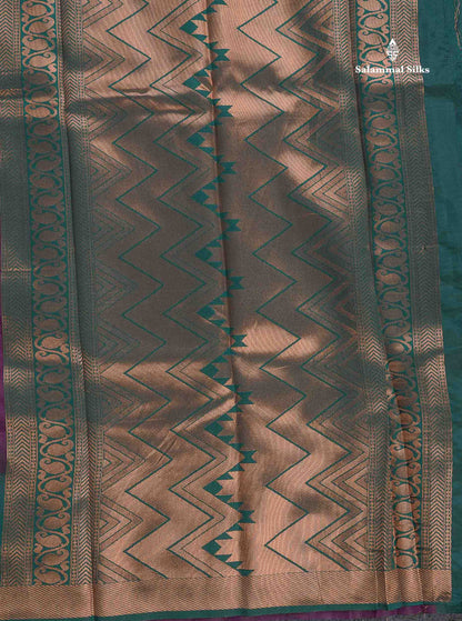 Semi Silk Saree - Wine Purple Colour Body With Contrast Bottle Green Traditional Border