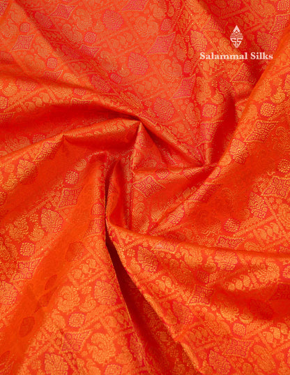 Beautiful Orange Bridal Pure Kanjivaram Silk Saree With Traditional Medium Border