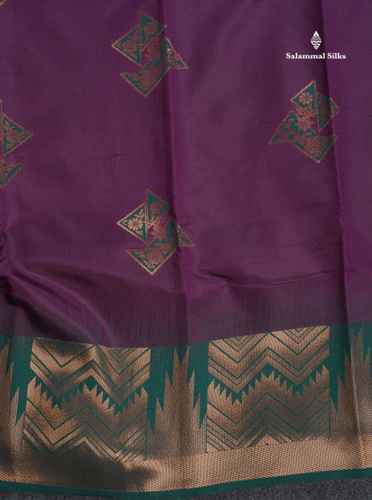 Semi Silk Saree - Wine Purple Colour Body With Contrast Bottle Green Traditional Border