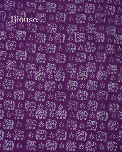 Beautiful Grey White South Cotton Printed Saree With Contrast Dark Purple Blouse