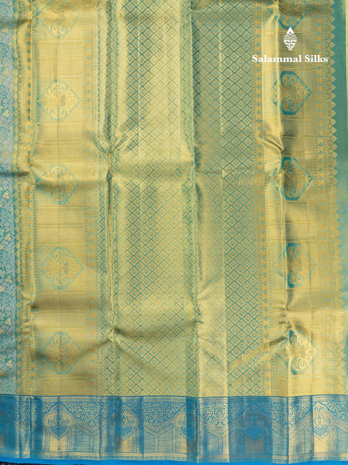 Pastel Blue Tissue Bridal Pure Kanjivaram Silk Saree With Contrast Sky Blue Border