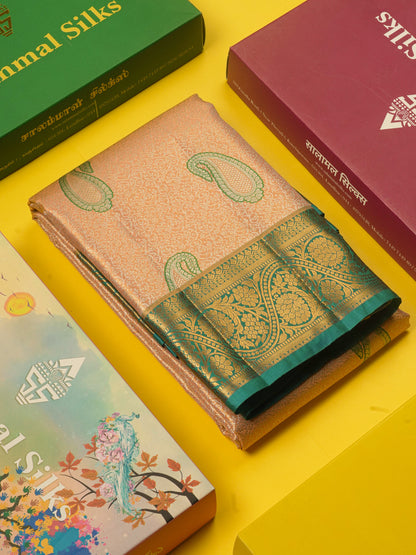 Light Green Tissue Bridal Semi Silk Saree With Contrast Magenta Border