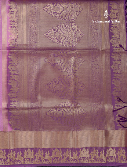 Beautiful Light Pink Silver & Gold Zari Buttas Semi Silk Saree With Contrast Light Violet Traditional Pallaku Border