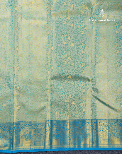 Pastel Blue Tissue Bridal Pure Kanjivaram Silk Saree With Contrast Sky Blue Border