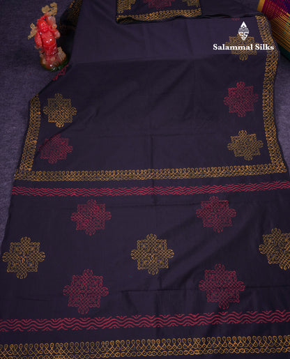 Beautiful Black South Cotton Printed Saree With Contrast Mustard Yellow Blouse