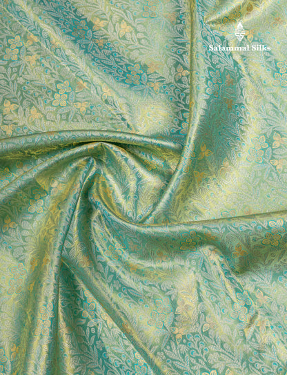 Pastel Blue Tissue Bridal Pure Kanjivaram Silk Saree With Contrast Sky Blue Border