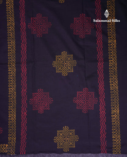 Beautiful Black South Cotton Printed Saree With Contrast Mustard Yellow Blouse