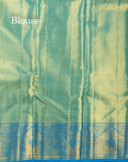 Pastel Blue Tissue Bridal Pure Kanjivaram Silk Saree With Contrast Sky Blue Border