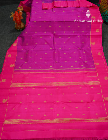Beautiful Magenta Pink Pure Kanjivaram Silk Saree Pure Zari With Contrast Pink Traditional Border