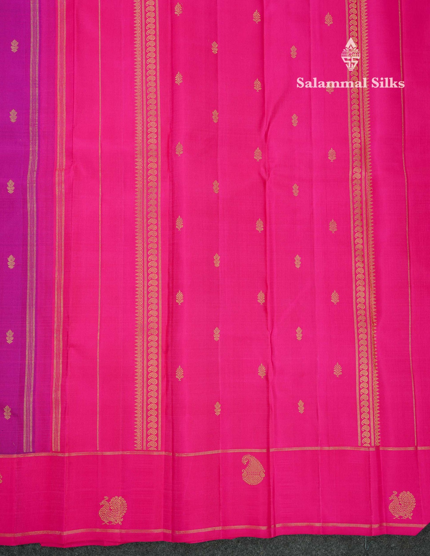 Beautiful Magenta Pink Pure Kanjivaram Silk Saree Pure Zari With Contrast Pink Traditional Border