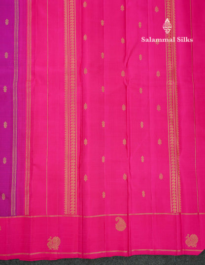 Beautiful Magenta Pink Pure Kanjivaram Silk Saree Pure Zari With Contrast Pink Traditional Border
