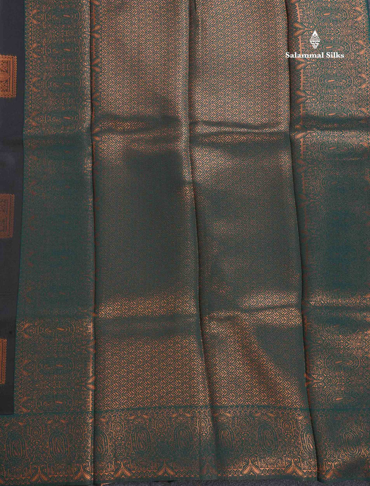 Semi Silk Saree - Black Colour Body With Contrast Bottle Green Border