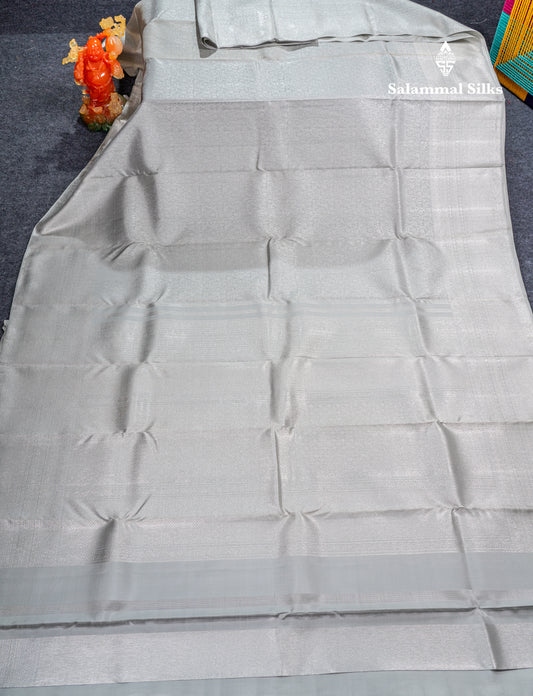 Light Grey Bridal 2G Pure Kanjivaram Silk Saree With Traditional Border