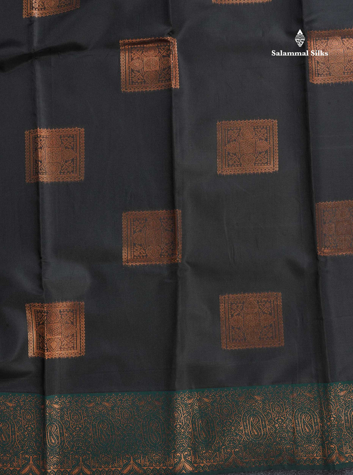 Semi Silk Saree - Black Colour Body With Contrast Bottle Green Border