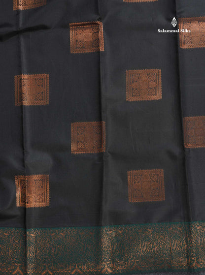 Semi Silk Saree - Black Colour Body With Contrast Bottle Green Border