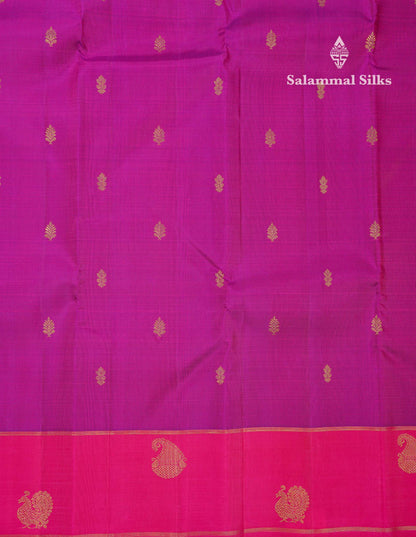 Beautiful Magenta Pink Pure Kanjivaram Silk Saree Pure Zari With Contrast Pink Traditional Border