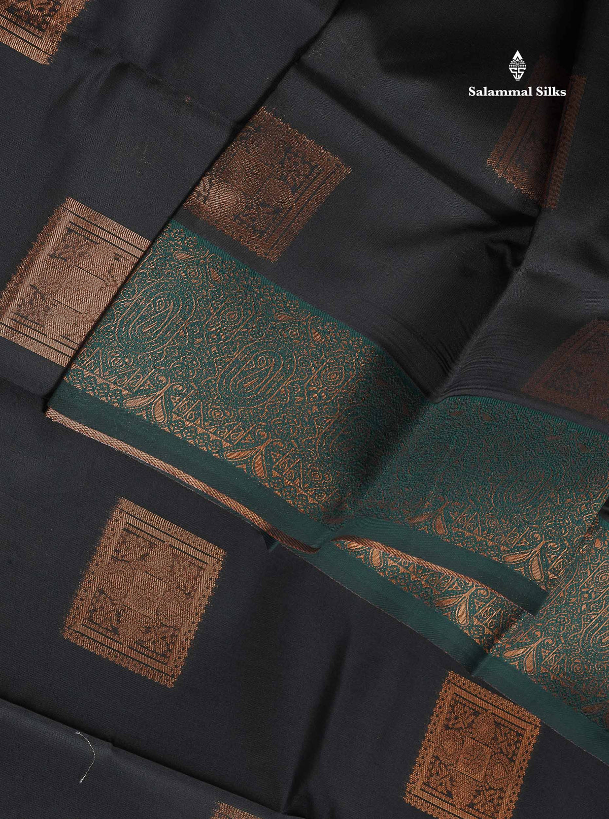Semi Silk Saree - Black Colour Body With Contrast Bottle Green Border