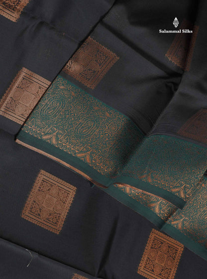 Semi Silk Saree - Black Colour Body With Contrast Bottle Green Border