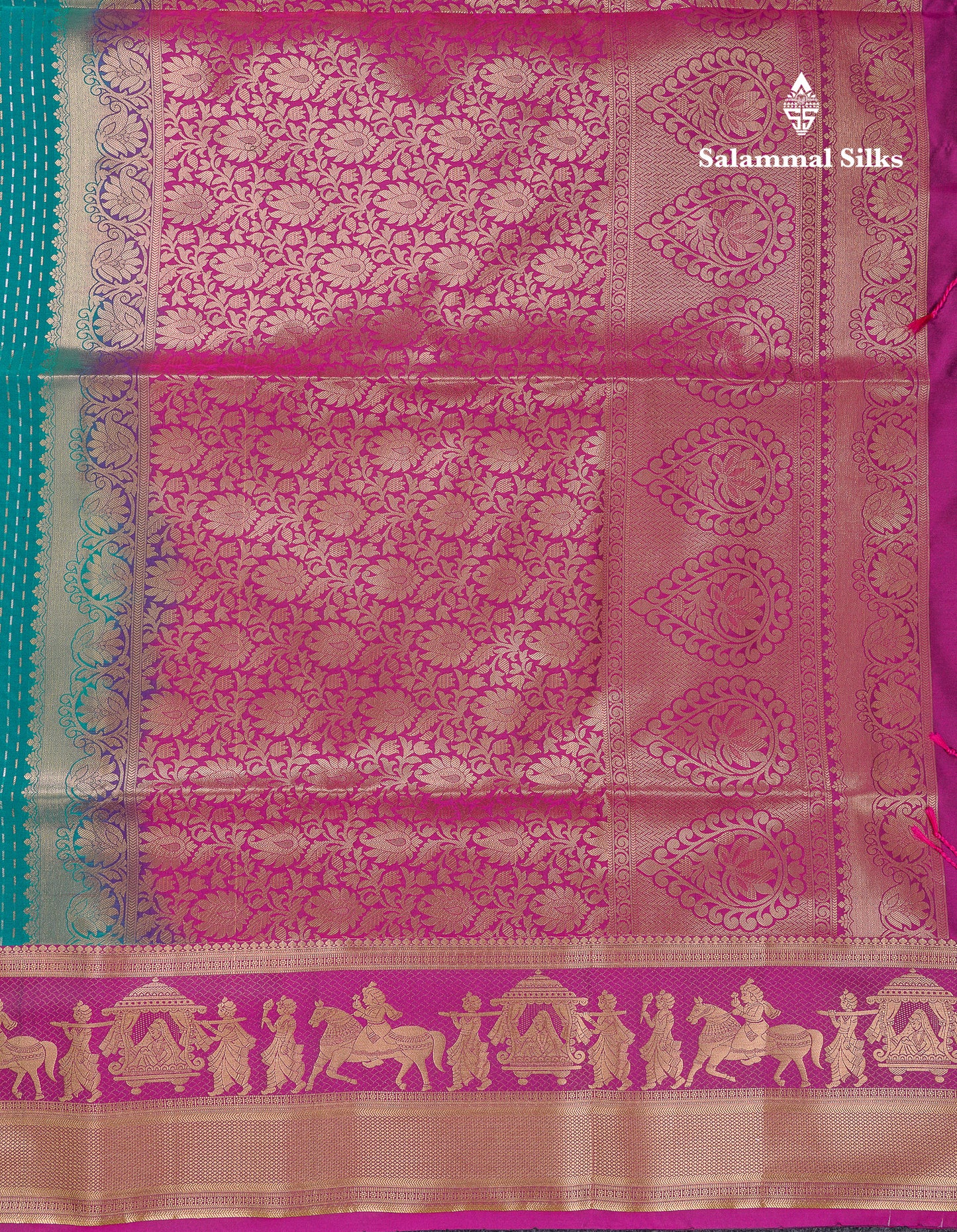 Beautiful Dark Violet Silver & Gold Zari Buttas Semi Silk Saree With Contrast Olive Green Traditional Pallaku Border