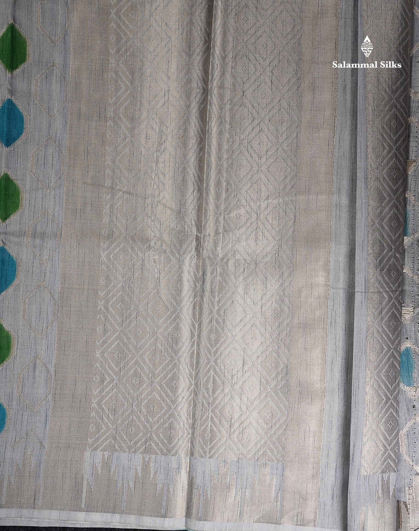 Cotton Mix Saree -  Grey White Meenakari Work Along With Temple Border
