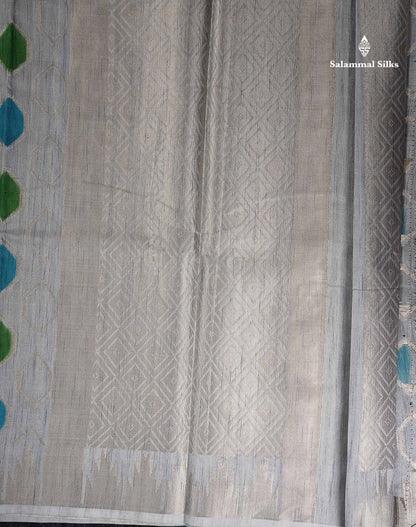 Cotton Mix Saree -  Grey White Meenakari Work Along With Temple Border