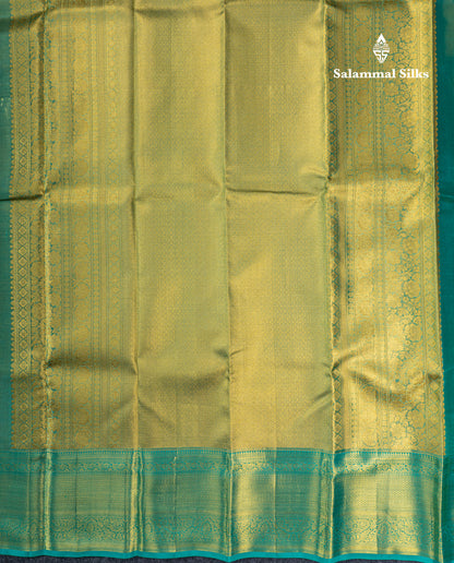 Light Green Tissue Bridal Pure Kanjivaram Silk Saree With Contrast Sapphire Green Traditional Border