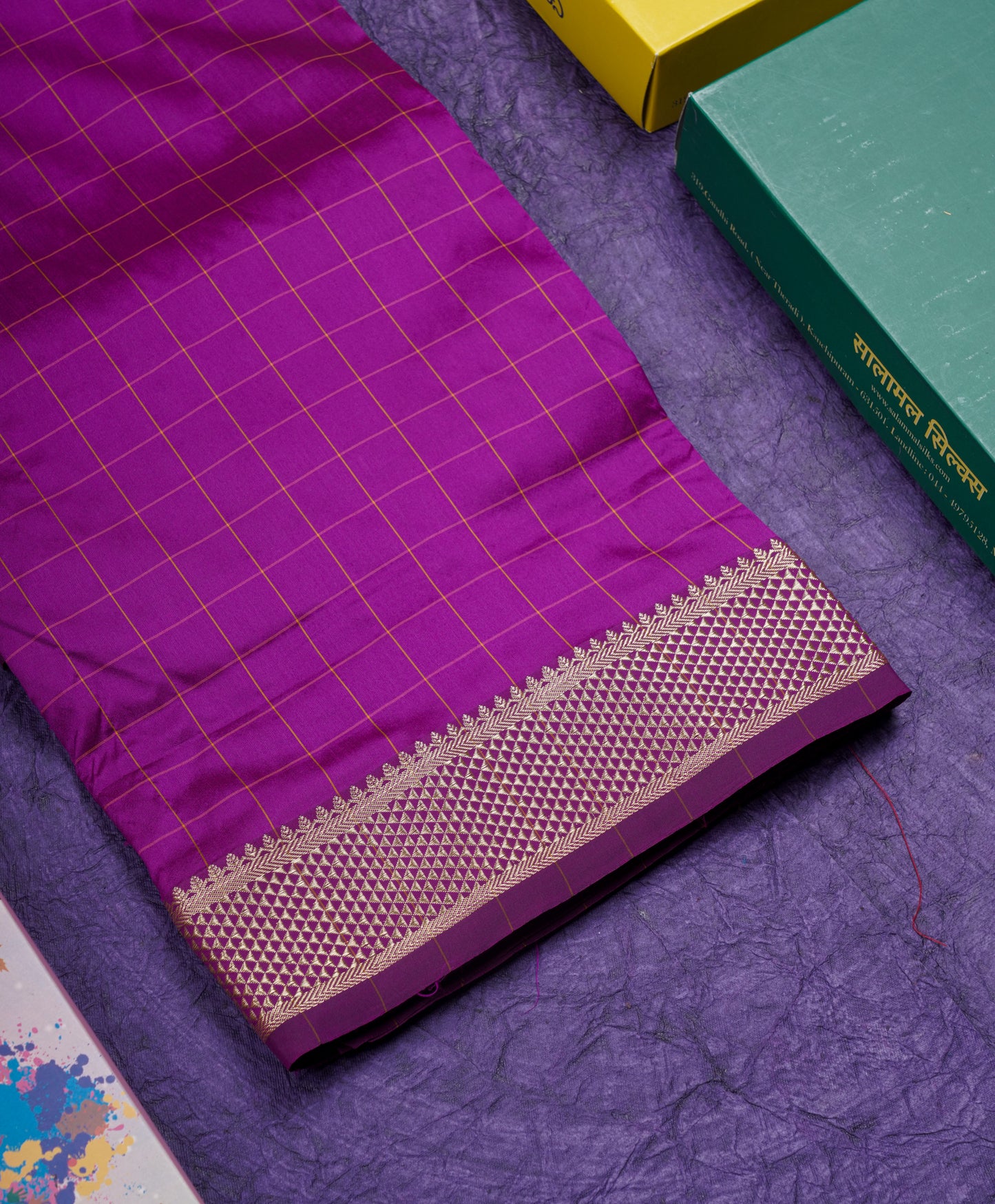 9 Yards Semi Silk Saree Green Colour with Gold Zari Border
