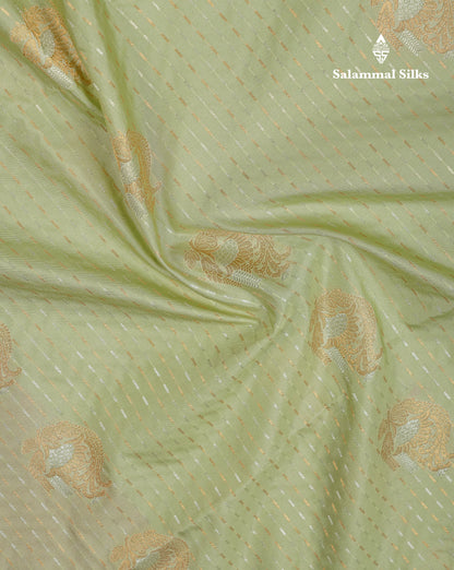 Beautiful Dark Violet Silver & Gold Zari Buttas Semi Silk Saree With Contrast Olive Green Traditional Pallaku Border