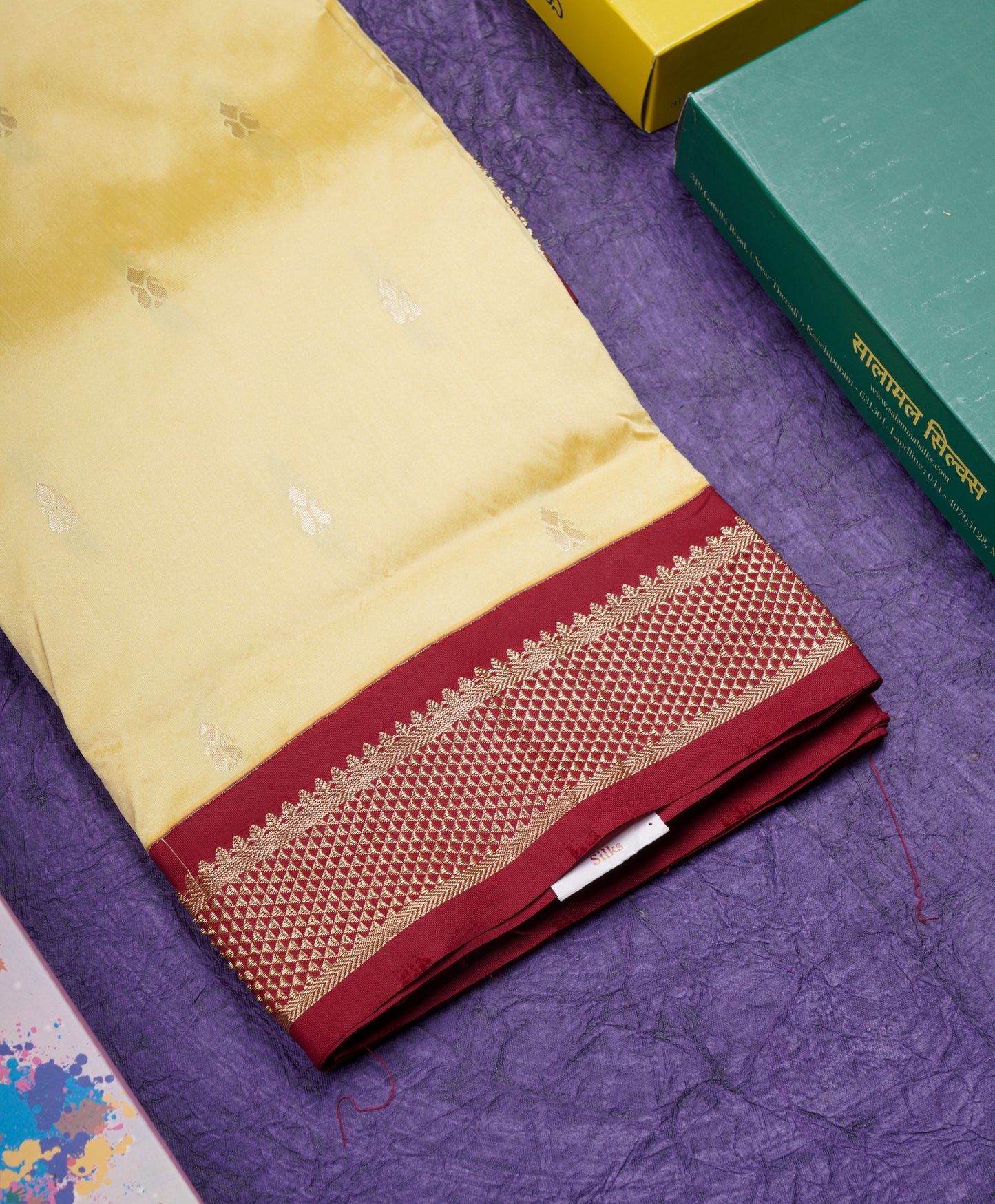 9 Yards Semi Silk Saree Pink Colour with Royal Blue Border