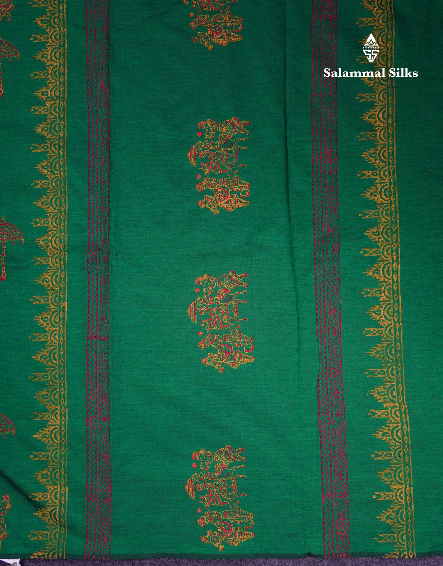 Beautiful Bottle Green South Cotton Printed Saree With Contrast Dark Maroon Blouse