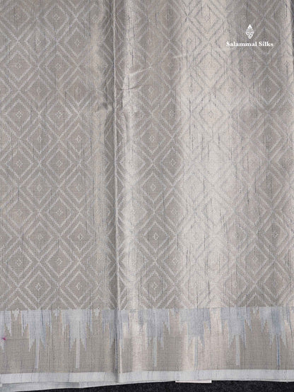 Cotton Mix Saree -  Grey White Meenakari Work Along With Temple Border