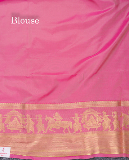 Beautiful Dark Violet Silver & Gold Zari Buttas Semi Silk Saree With Contrast Olive Green Traditional Pallaku Border