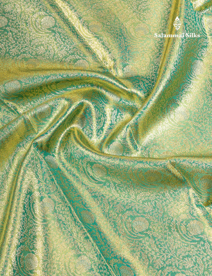 Light Green Tissue Bridal Pure Kanjivaram Silk Saree With Contrast Sapphire Green Traditional Border