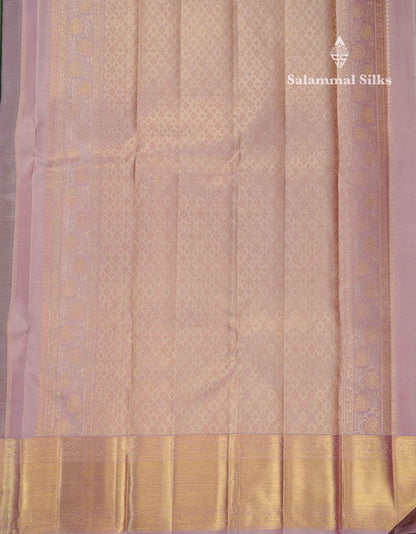 Korvai Beautiful Bottle Green Pure Kanjivaram Silk Saree Pure Zari With Contrast Light Pink Traditional Border