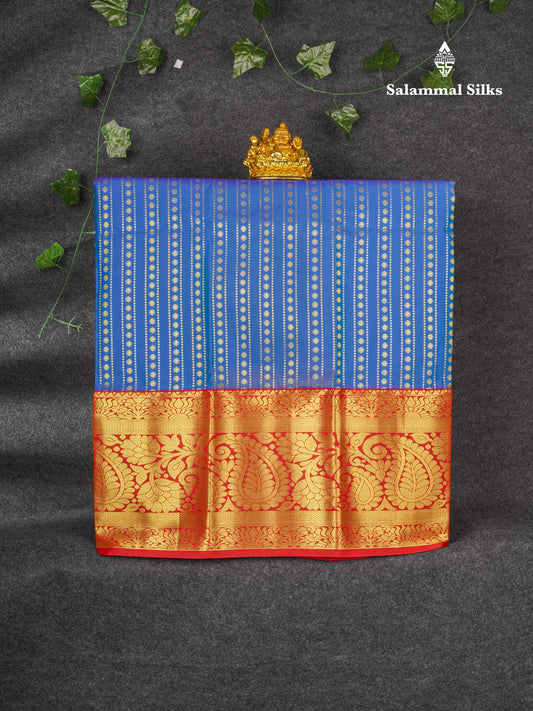 Semi Silk Pattu Pavadai ( Royal Blue ) With Red Blouse 36"