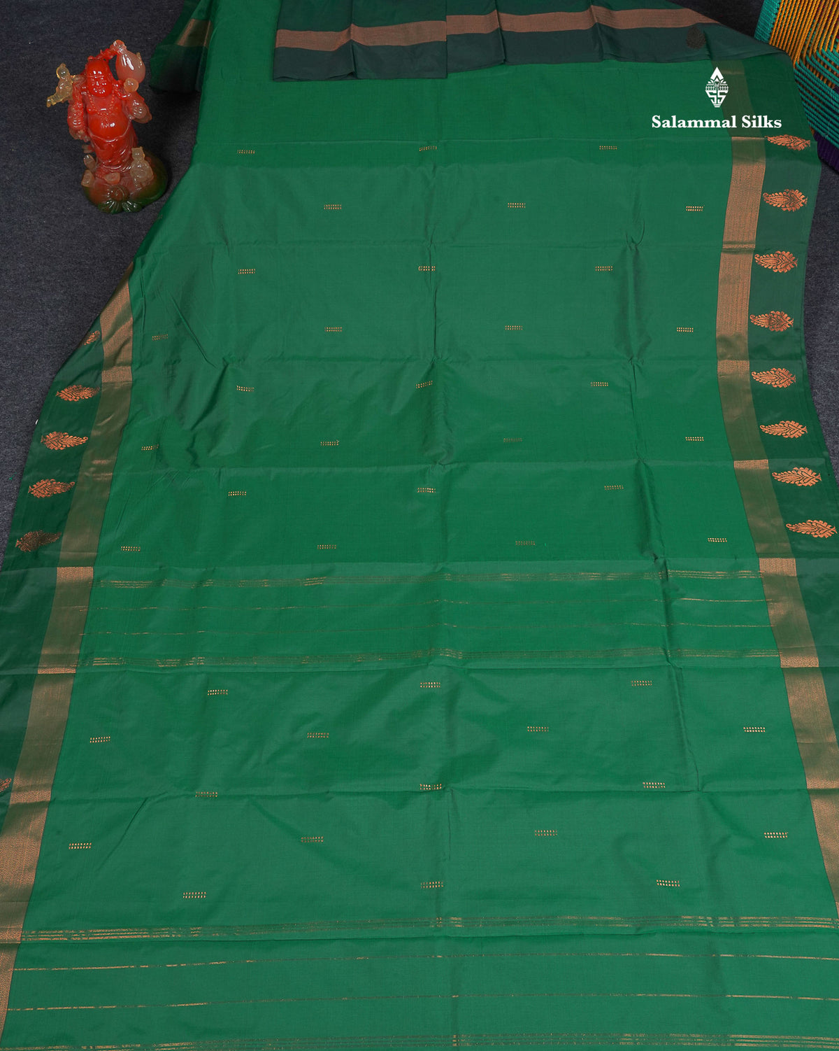 Semi Silk Saree - Green Colour Body With Zari Butta & Fancy Border